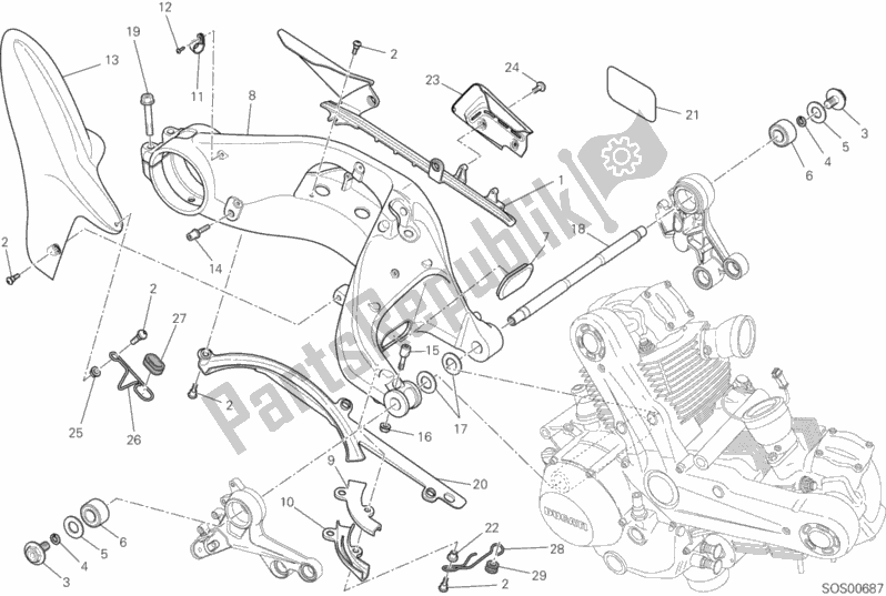 Todas as partes de 032 - Braço Oscilante do Ducati Monster 1100 EVO ABS 2013